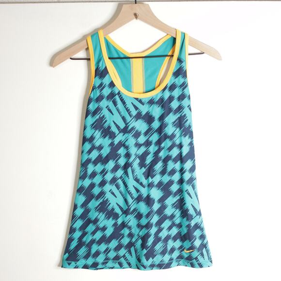 Nike Dri-Fit Racerback Slim FitTeal Blue Orange Tank S - Picture 1 of 7